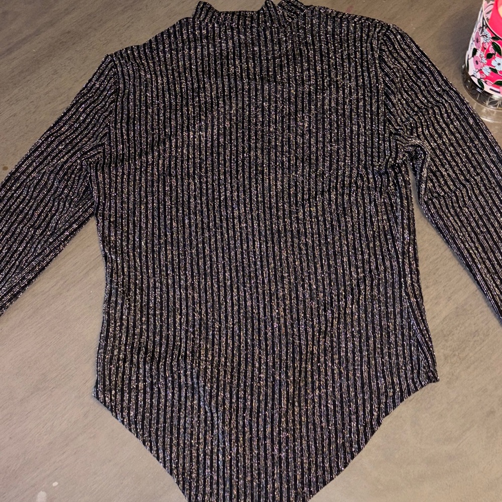 Black and Silver Striped Long Sleeve Bodysuit